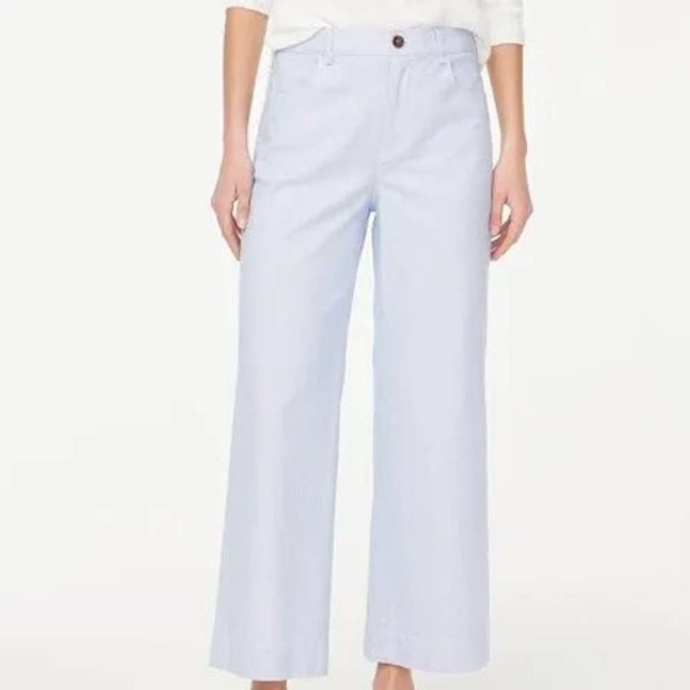 J.Crew Womens Blue White Micro Stripe Wide Leg High Rise Cropped Pants 28